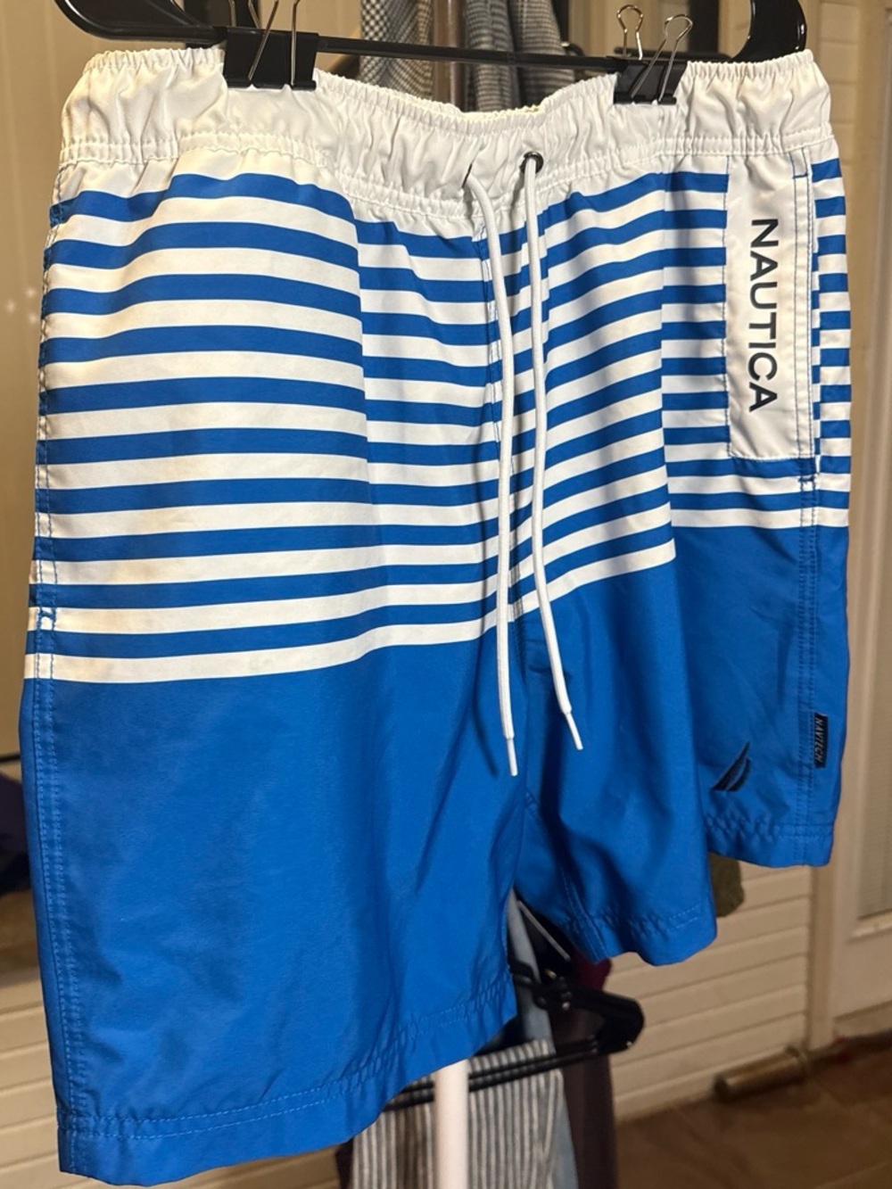 Nautica Blue & White Striped Swim Board Shorts